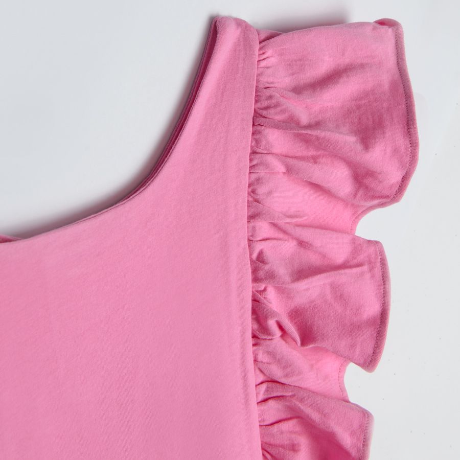 Φόρεμα αμάνικο ροζ με βολάν