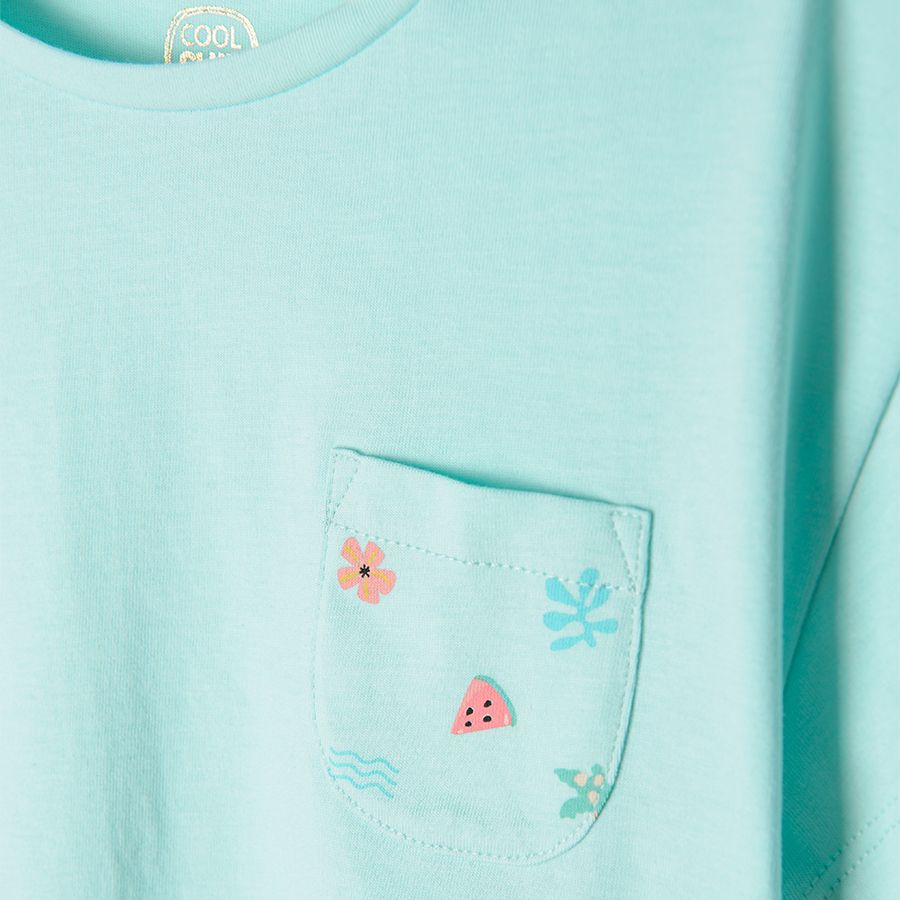 White and blue short sleeve blouses with summer prints 2-pack