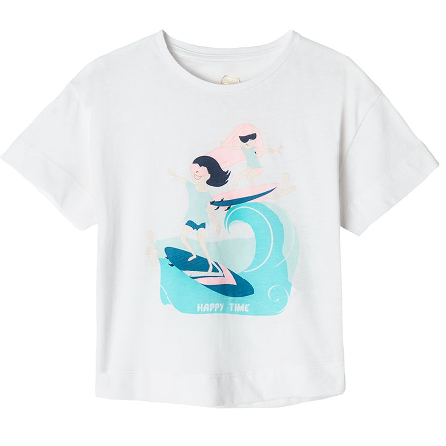 White and blue short sleeve blouses with summer prints 2-pack