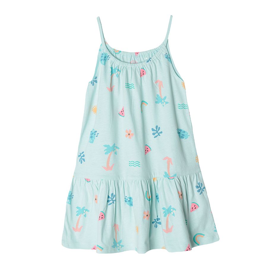 Pink with banana print and light blue with summer print dresses 2-pack