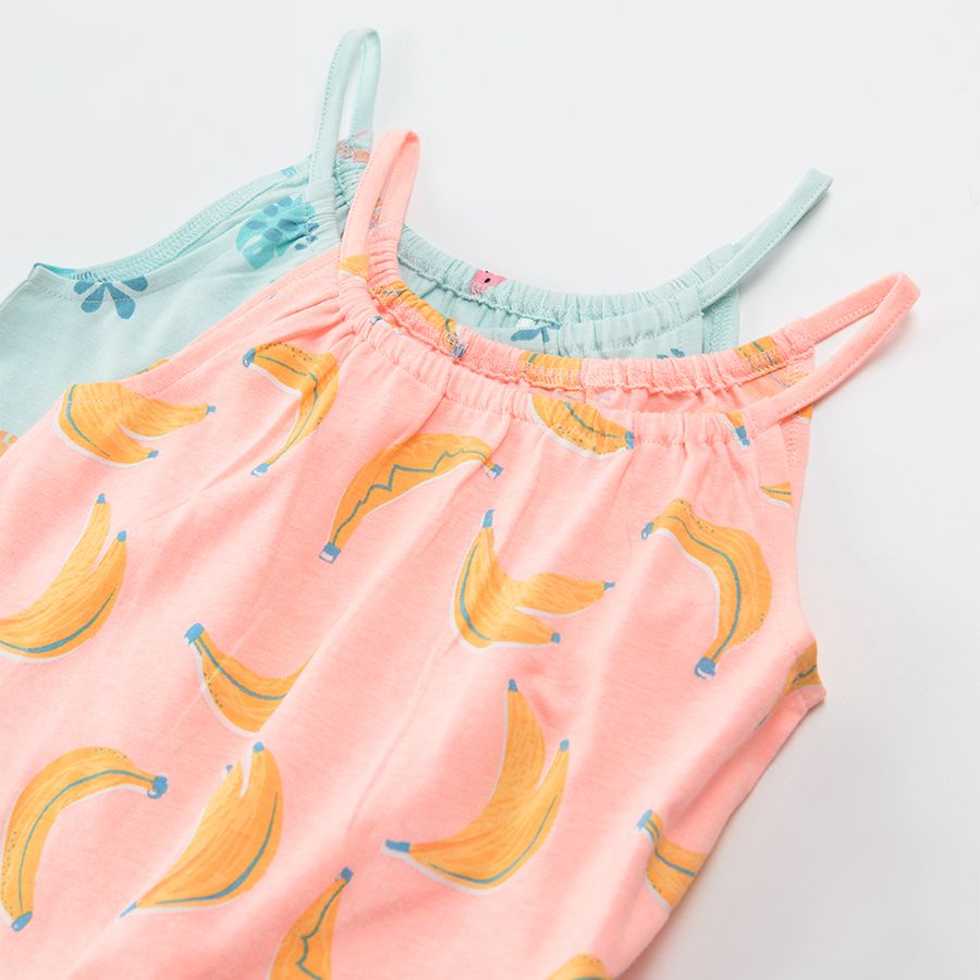 Φόρεμα αμάνικο 2 τμχ ροζ με στάμπα μπανάνες γαλάζιο με καλοκαιρινό θέμα
