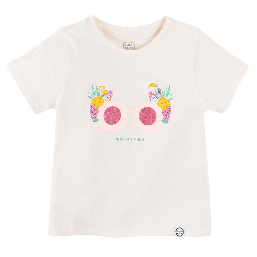 Whiate short sleeve blouse with summer prints