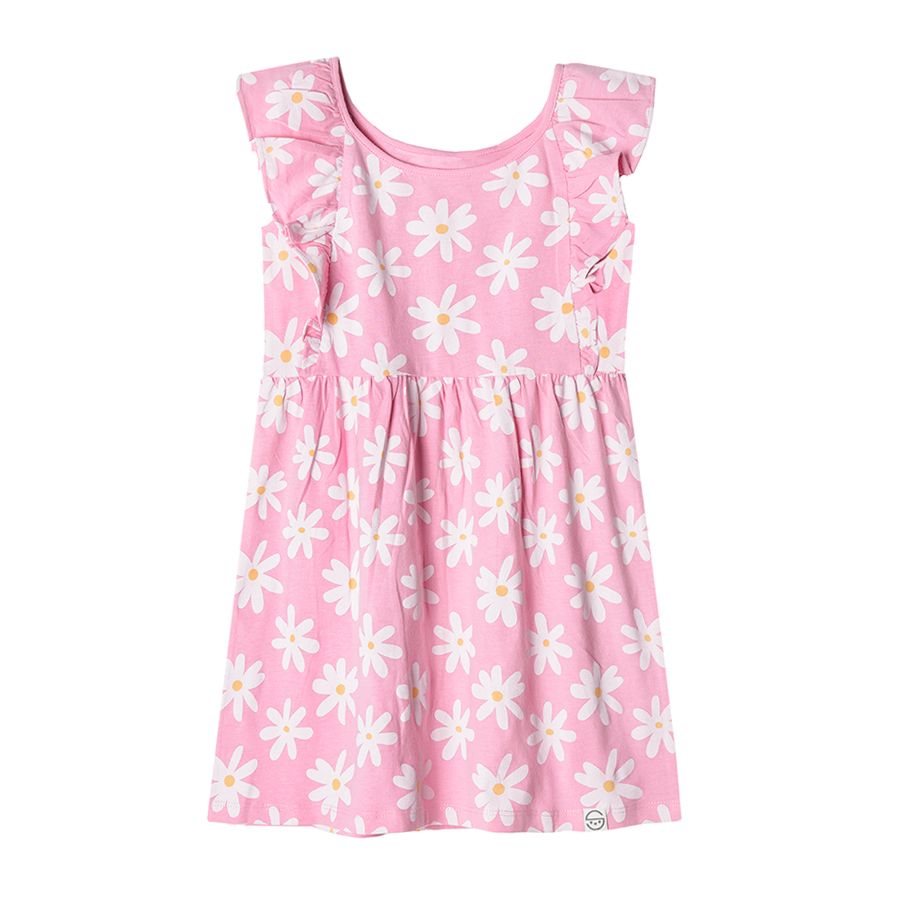 Pink sleeveless dress with white daisies
