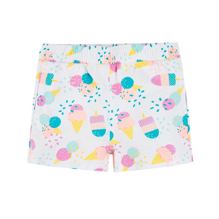 White shorts with elastic waist and mix color ice cream