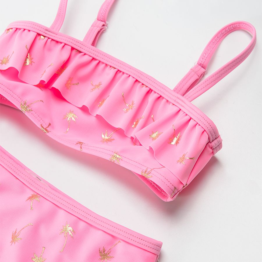 Pink swimming  bikini with gold palm trees print