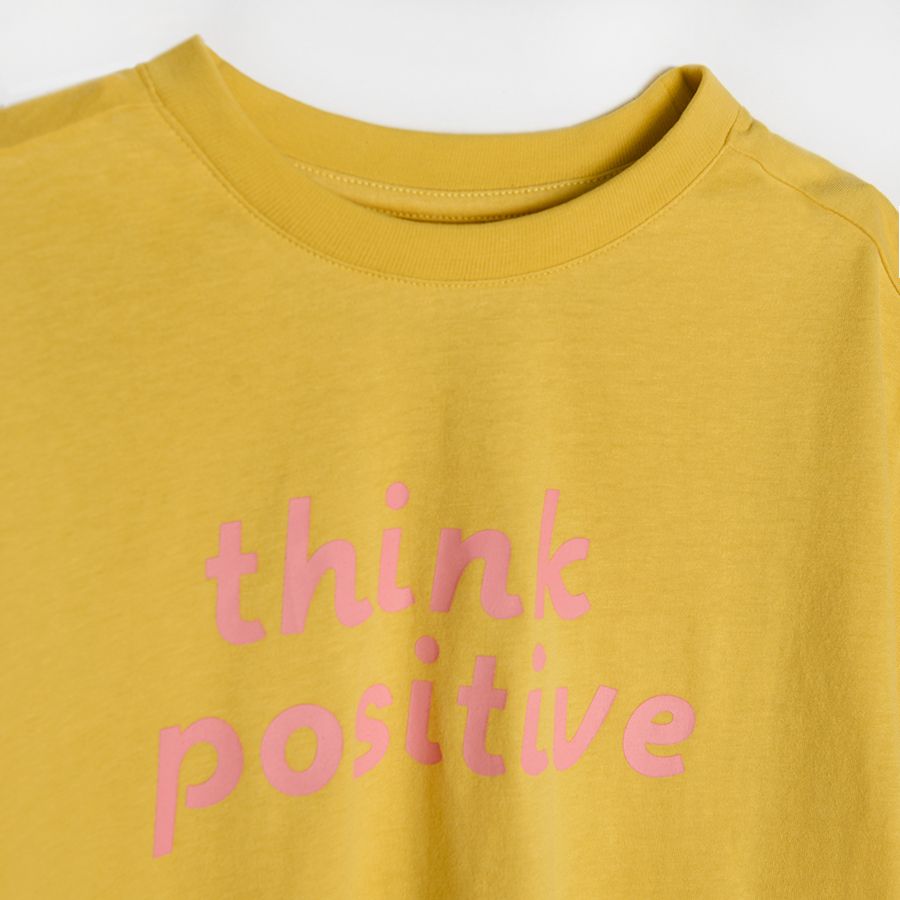 Μπλούζα κοντομάνικη κίτρινη "THINK POSITIVE"