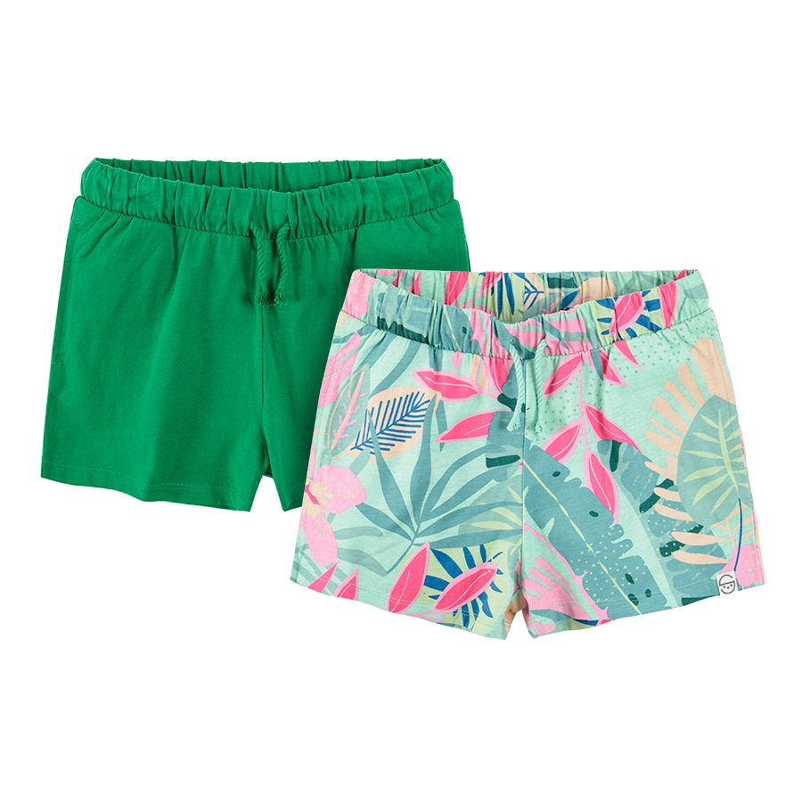 Green and mix color with exotic leaves print shorts 2-pack