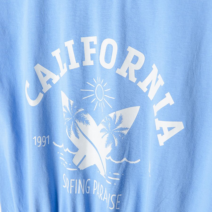 Φόρεμα αμάνικο γαλάζιο με λάστιχο στην μέση "CALIFORNIA"