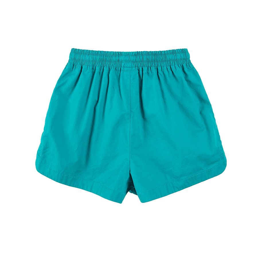 Light blue shorts with elastic waist and cord