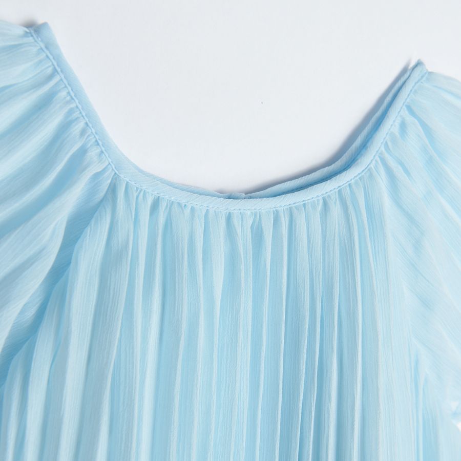 Φόρεμα κοντομάνικο γαλάζιο με πιέτες