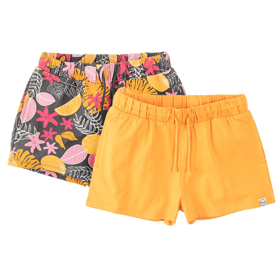 Yellow and grey shorts with mix color leaves 2-pack