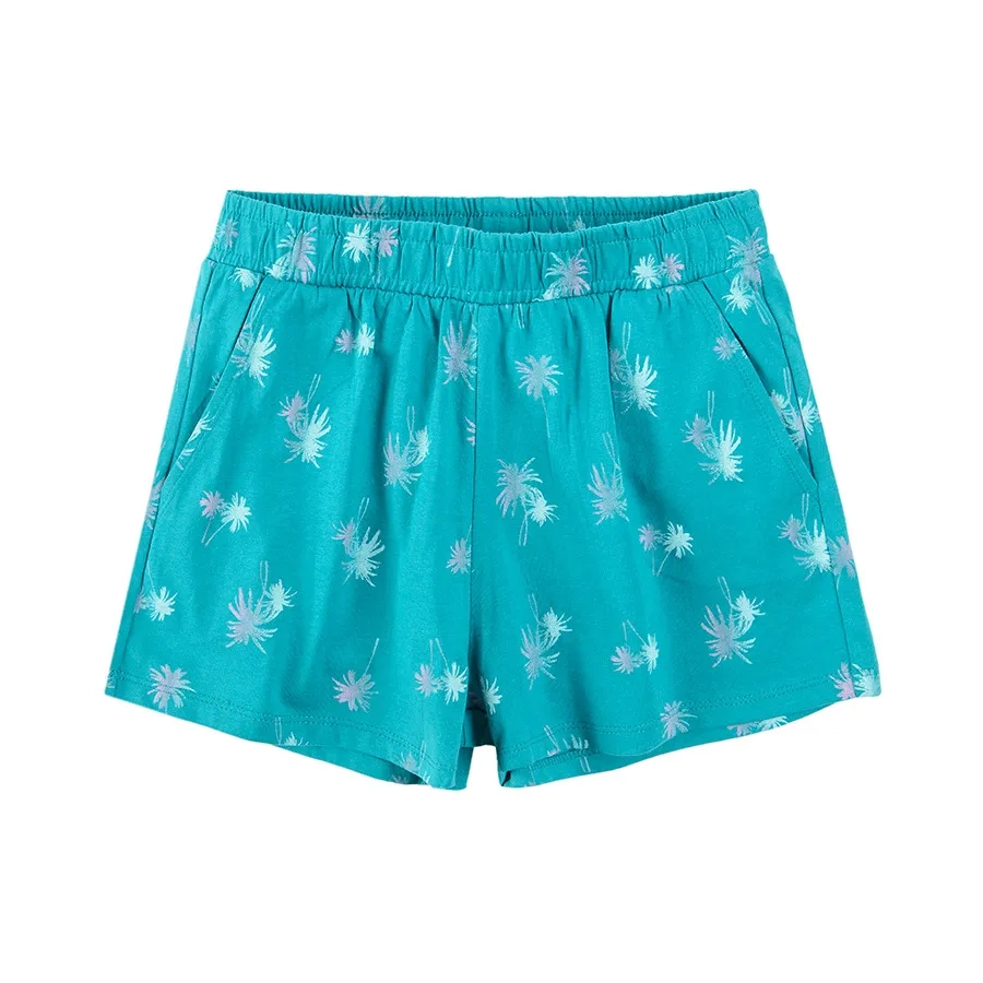 Shorts with elastic waist and palm trees print