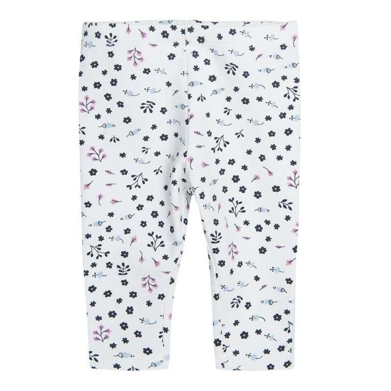 Blue white with floral and purple with cat print leggings 3 pack