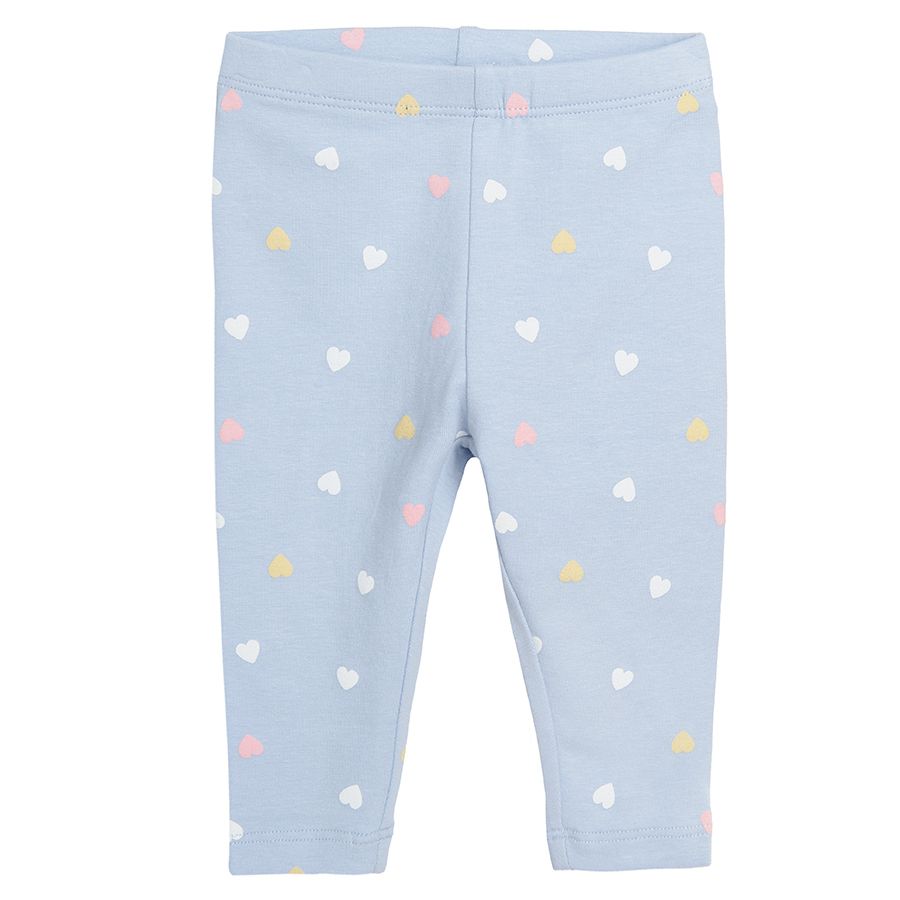 Yellow light blue with hearts print and floral blue leggings 3 pack