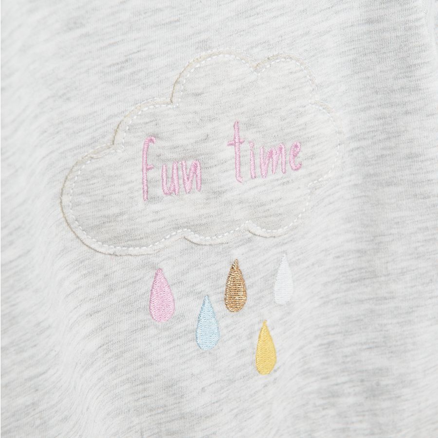 Grey long sleeve blouse with a cloud embroidered