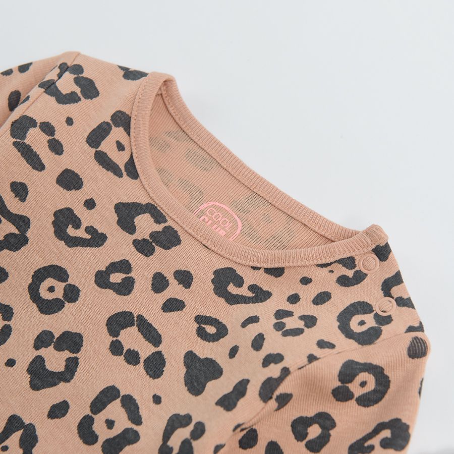 Cream with flox print and brown with leopard print long sleeve bodysuits 2 pack