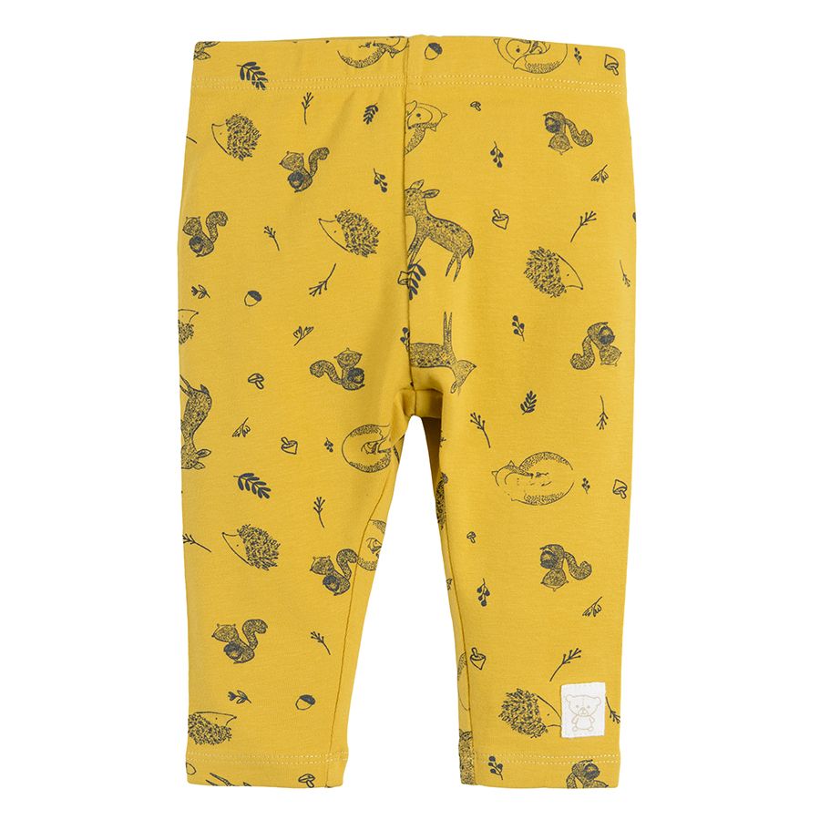 Grey and yellow with forest animals print leggings 2 pack
