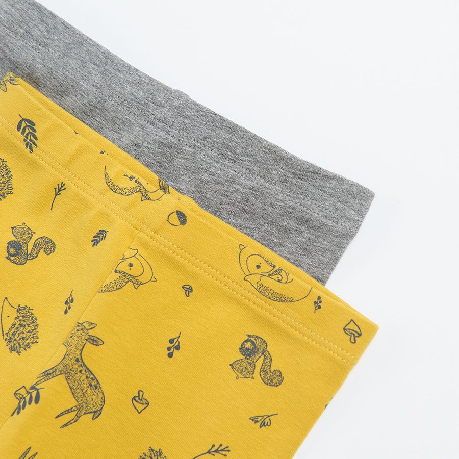 Grey and yellow with forest animals print leggings 2 pack