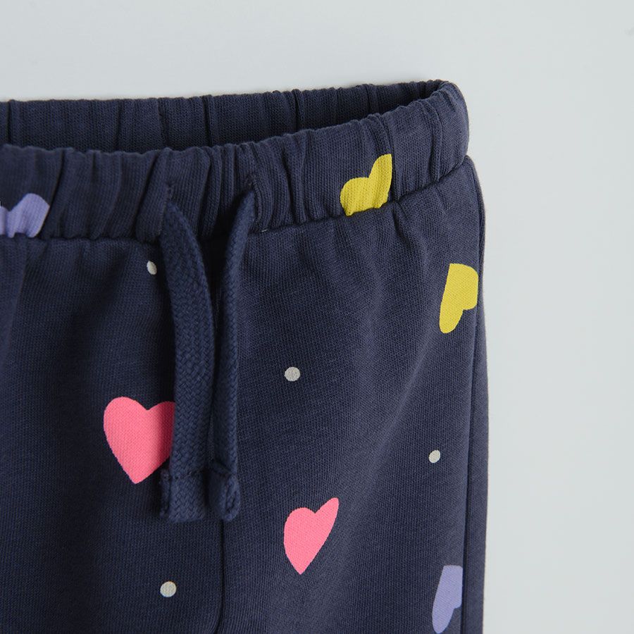 Blue jogging pants with hearts and bunnies print