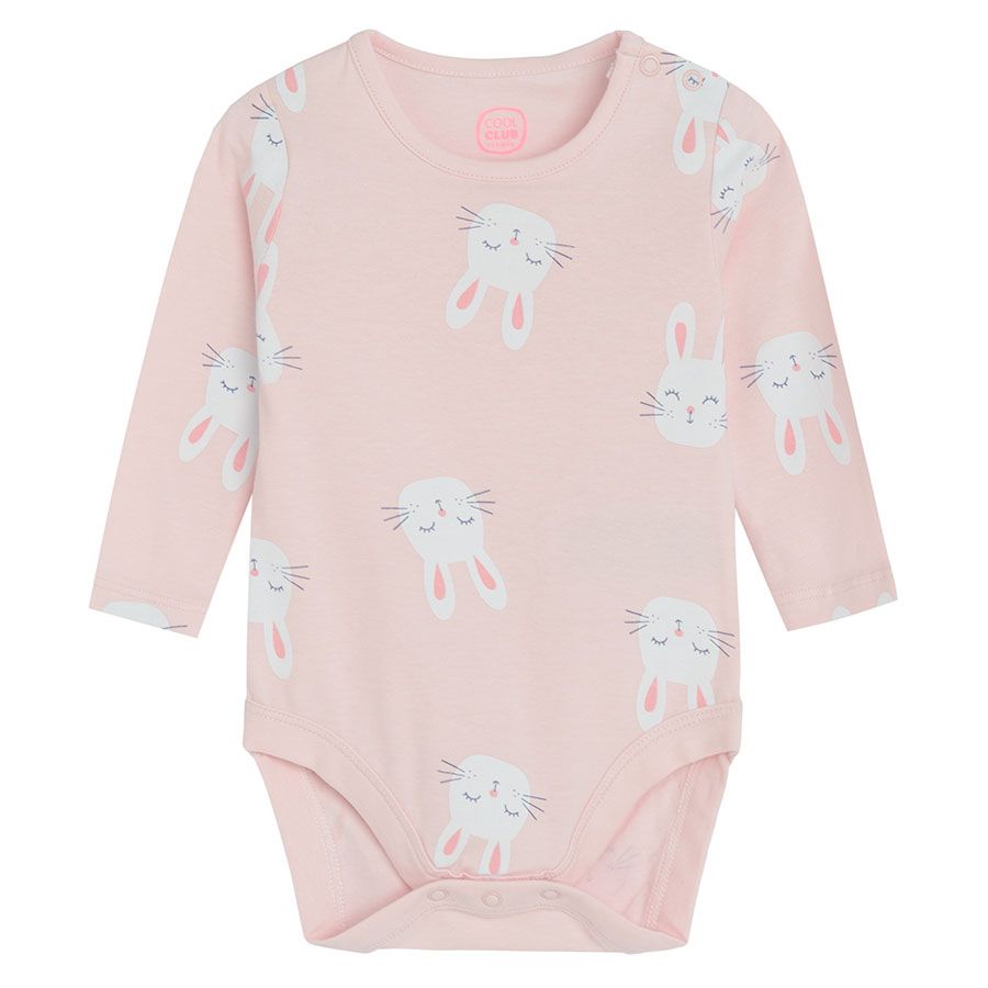 Pink long sleeve bodysuit with bunnies print