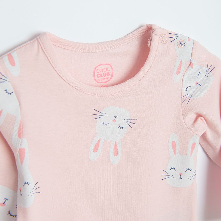 Pink long sleeve bodysuit with bunnies print