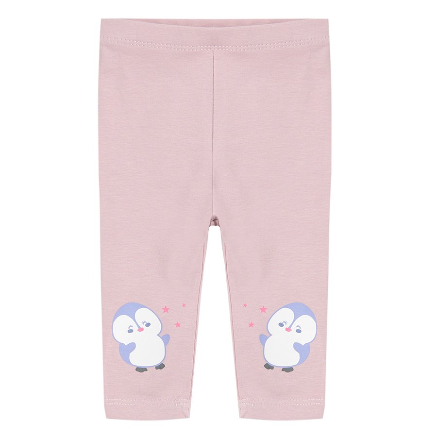 Pink dusty pink and purple with penguin print leggings 3 pack
