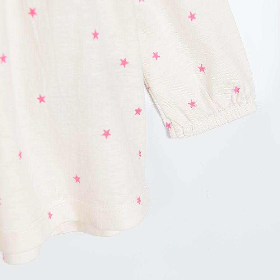 Σετ μακρυμάνικη λευκή μπλούζα με ροζ αστεράκια και ροζ κολάν