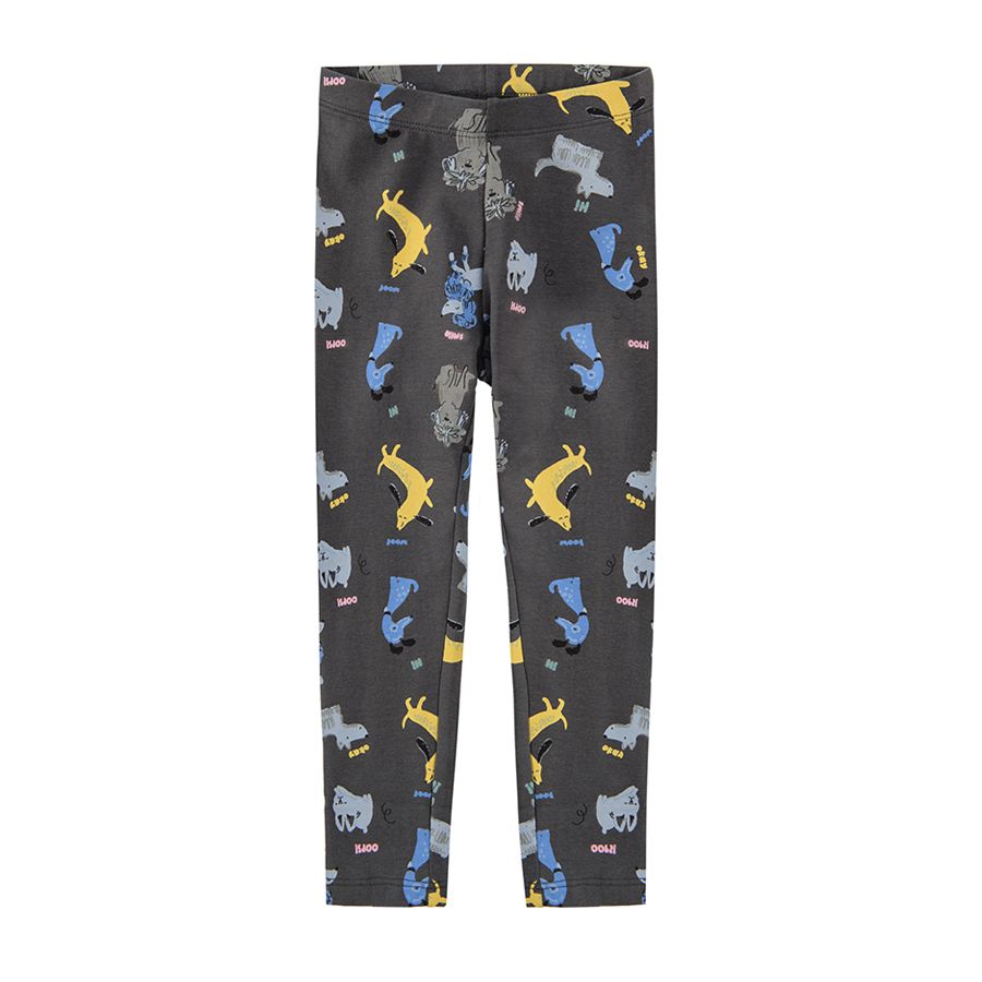 Grey with colorful dog print leggings