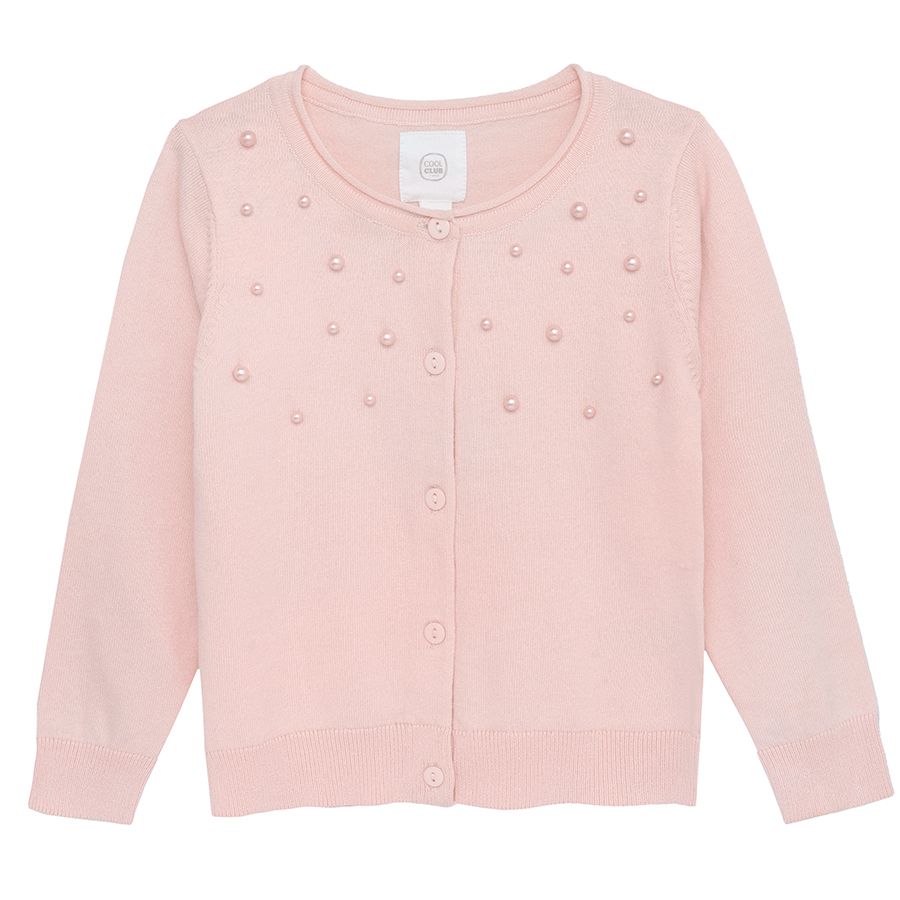 Pink cardigan with embroidered perles