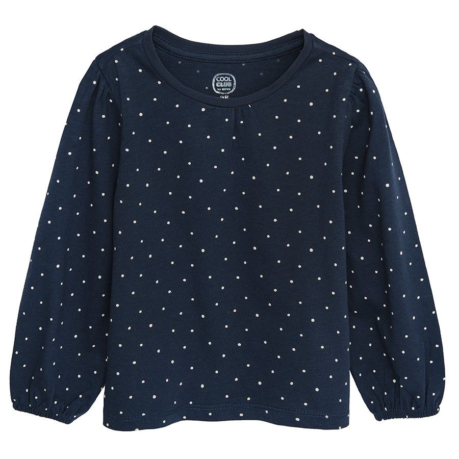 Blue polka dot light blue and cream with various animals print long sleeve blouses 3 pack