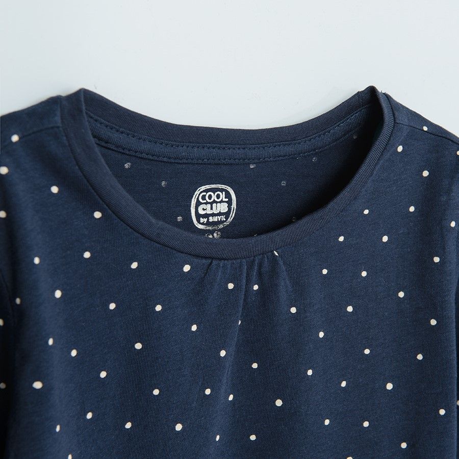 Blue polka dot light blue and cream with various animals print long sleeve blouses 3 pack