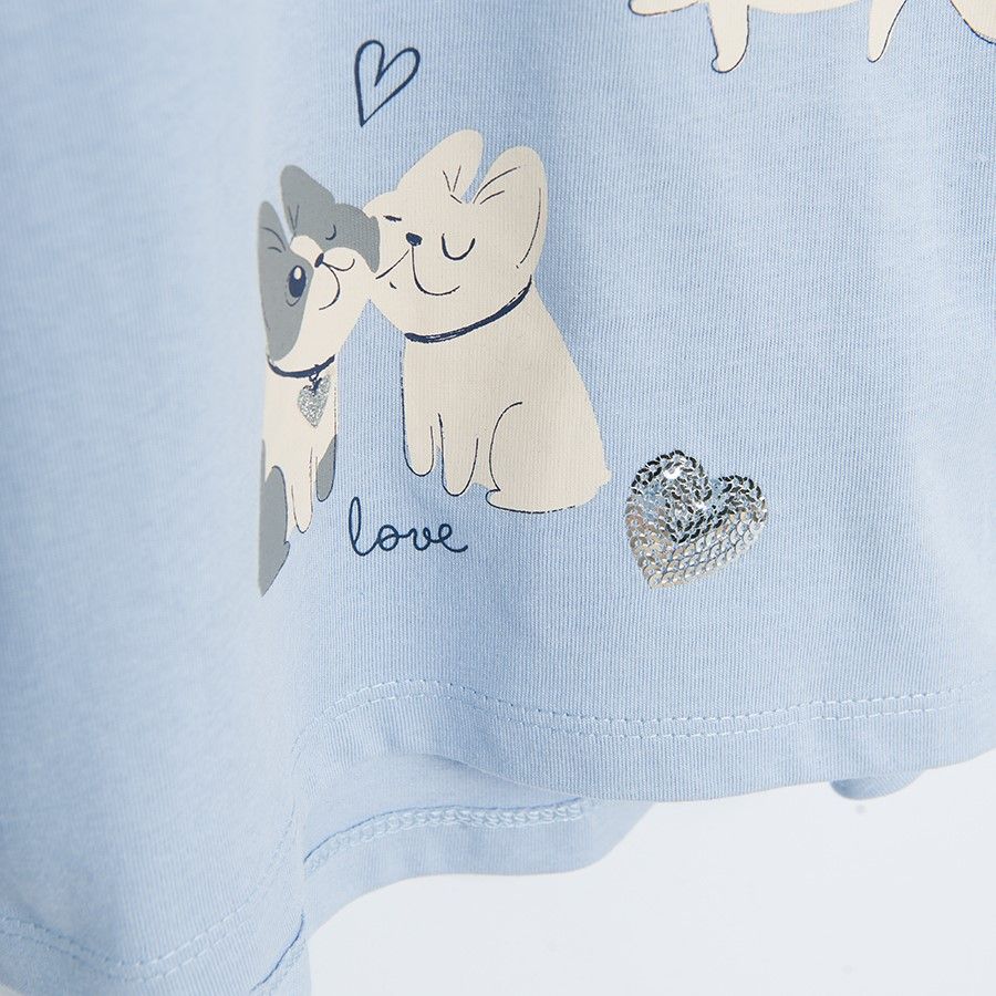 Blue polka dot light blue and cream with various animals print long sleeve blouses 3 pack
