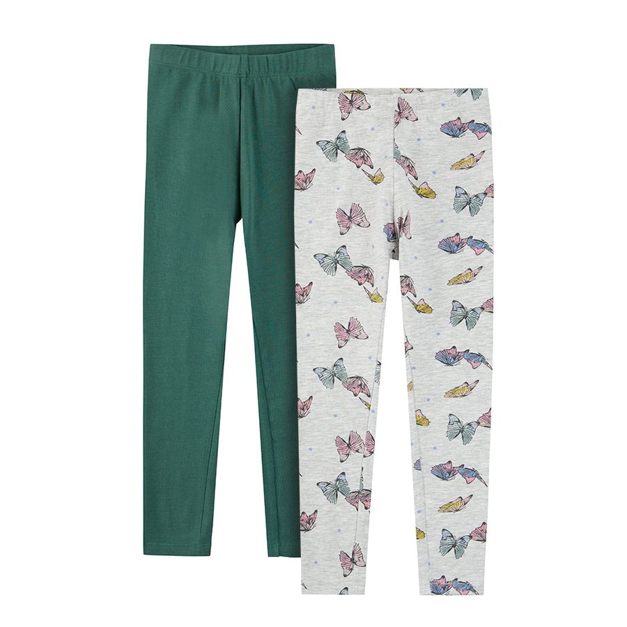 Green and grey with butterflies pring leggings 2 pack