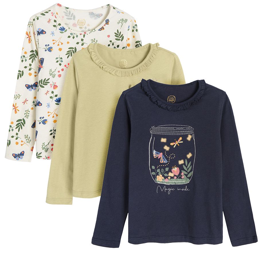 Floral and butterflies long sleeve blouses 3 pack