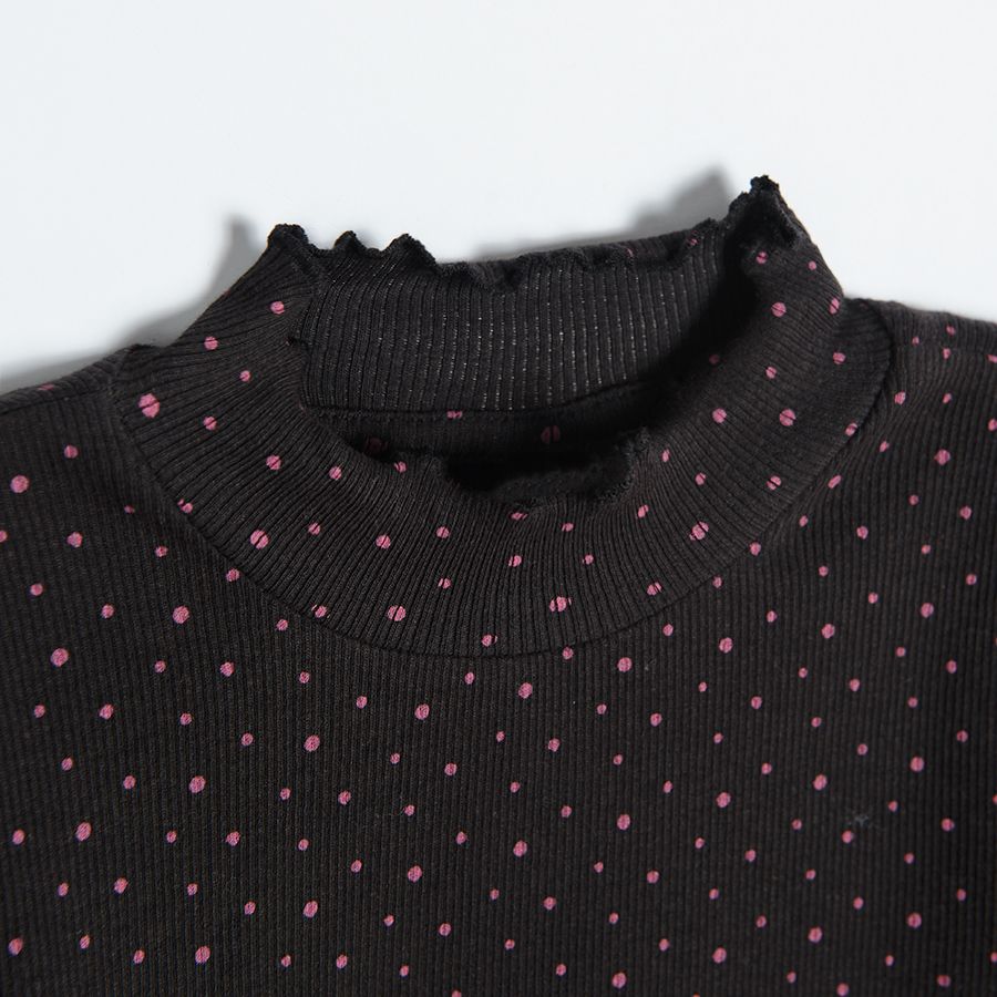 Navy blue polka dot long sleeve blouse