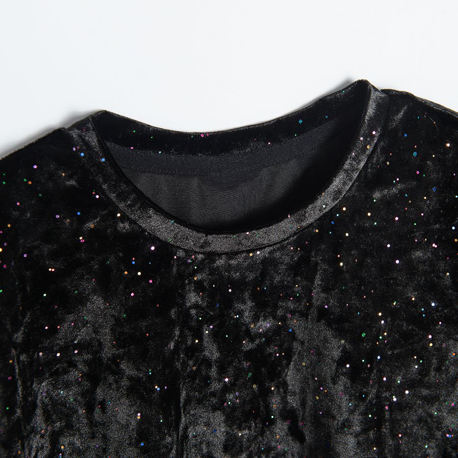 Μπλούζα μακρυμάνικη μαύρη βελουτέ με πολύχρωμο γκλίτερ