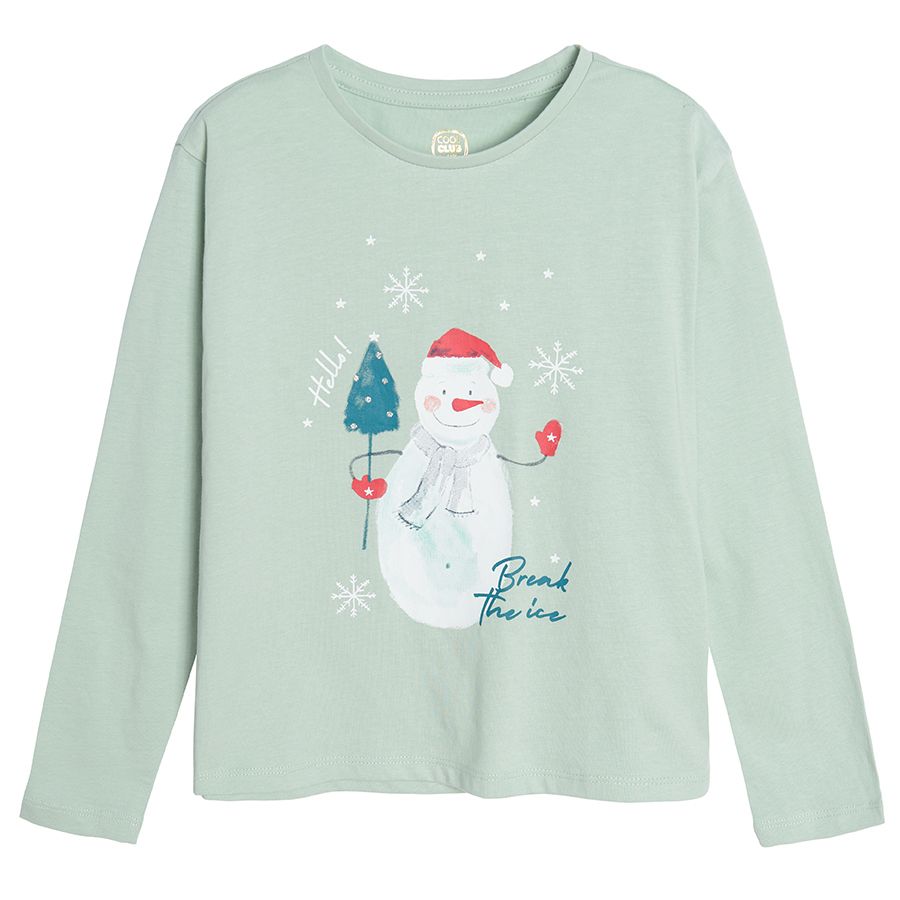 Turquoise Christmas long sleeve blouse