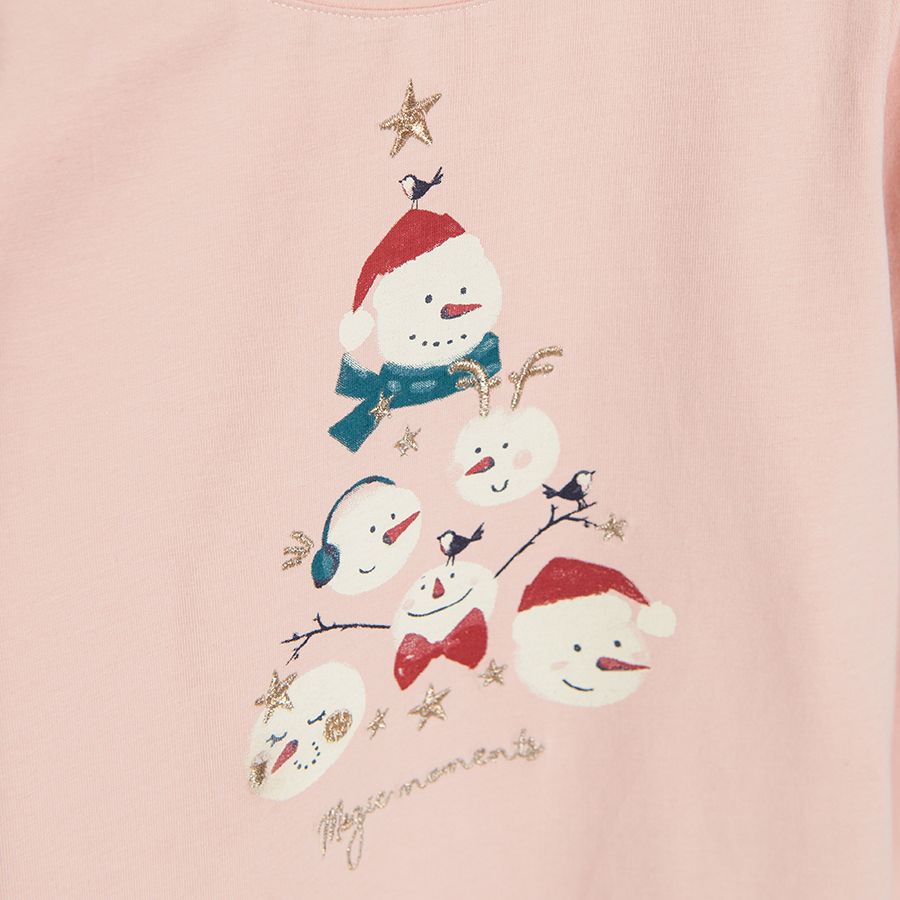 Light pink Christmas long sleeve blouse