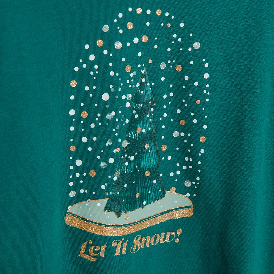 Μπλούζα μακρυμάνικη πράσινη με στάμπα "let it snow"