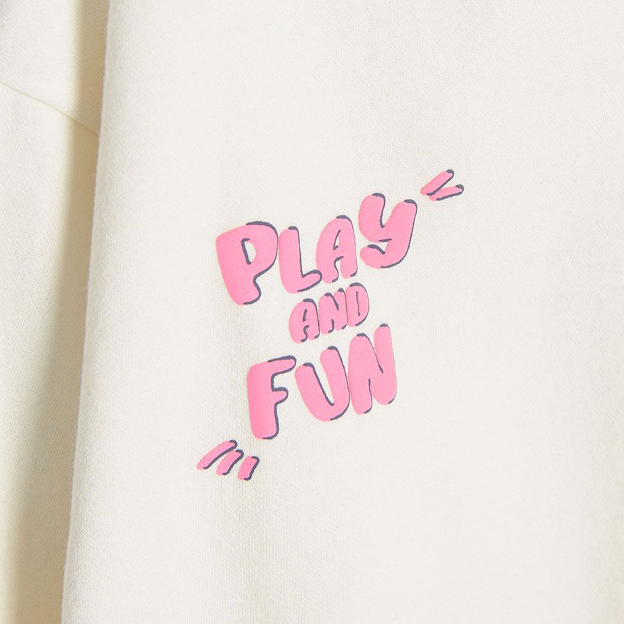 Φούτερ λευκό με λάστιχο και ροζ στάμπα play and fun