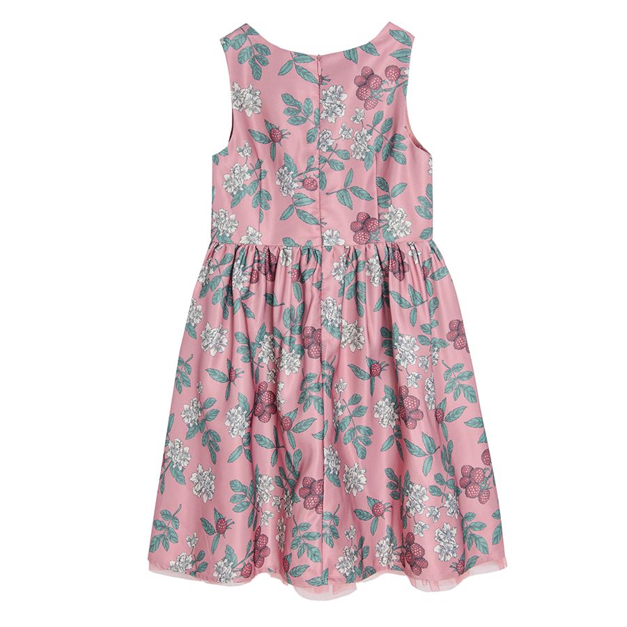 Φόρεμα αμάνικο ροζ με σχέδια φύλλα για επίσημες εμφανίσεις