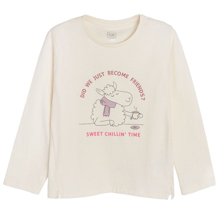 White and dusty pink long sleeve blouses with sheep print 2 pack