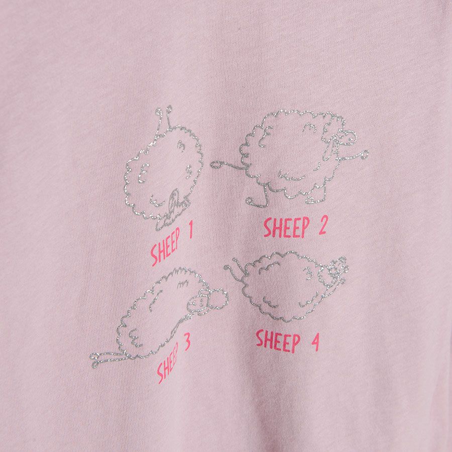 White and dusty pink long sleeve blouses with sheep print 2 pack