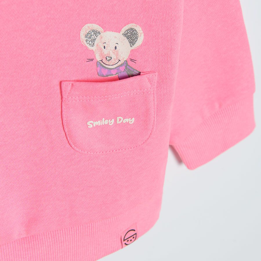 Φούτερ ροζ με στάμπα ποντικάκι Smiley day