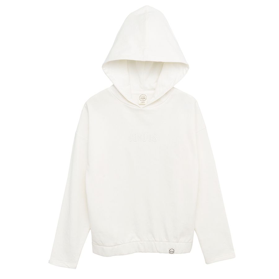 White hooded with JOYOUS embroidered sweatshirt