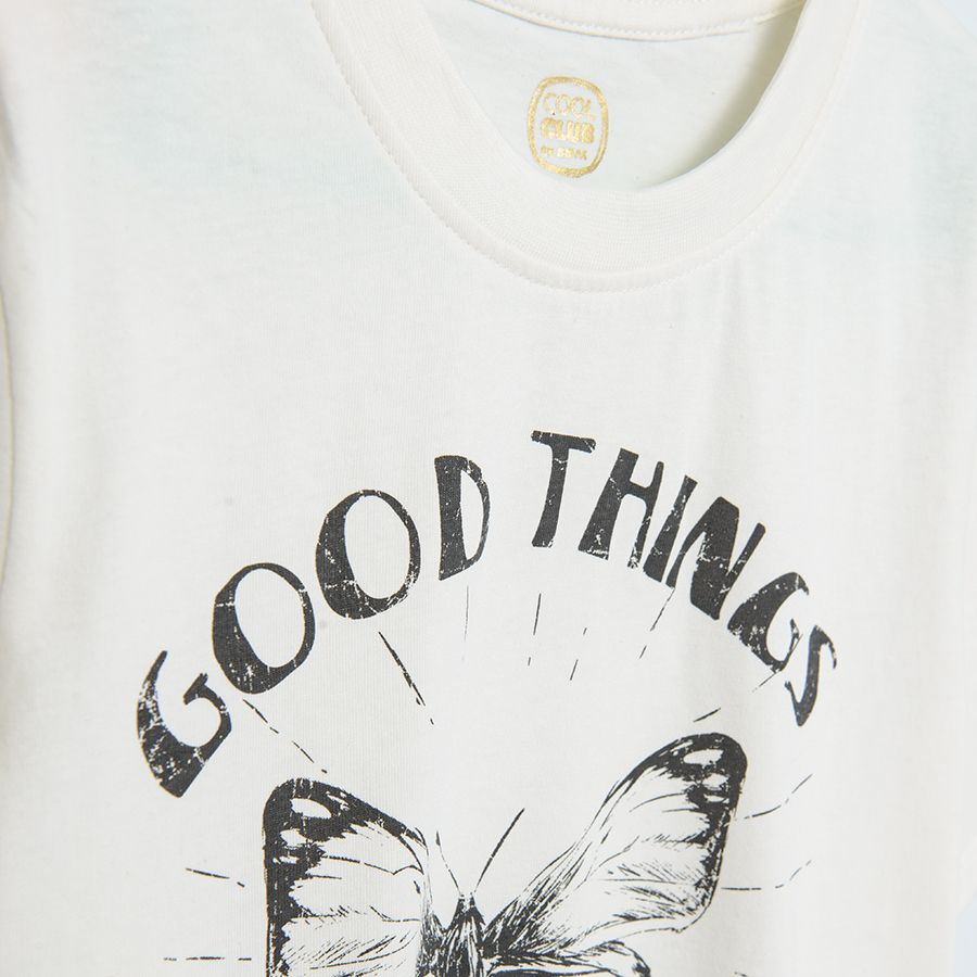 Μπλούζα κοντομάνικη λευκή με στάμπα πεταλούδα Good Things Take Time