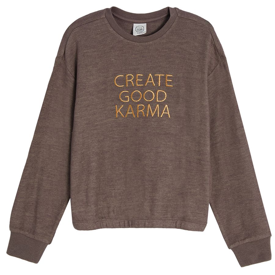 Φούτερ μακρυμάνικο καφέ με στάμπα Create good karma