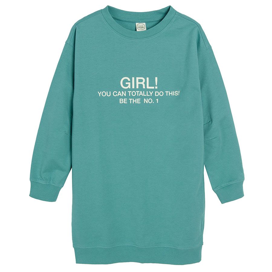 Φόρεμα μακρυμάνικο πράσινο με στάμπα Girl you can totally do this. Be the No1