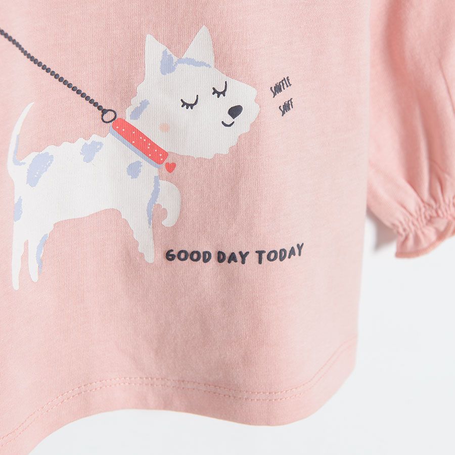 Μπλούζα μακρυμάνικη ροζ με στάμπα σκύλο Good boy today