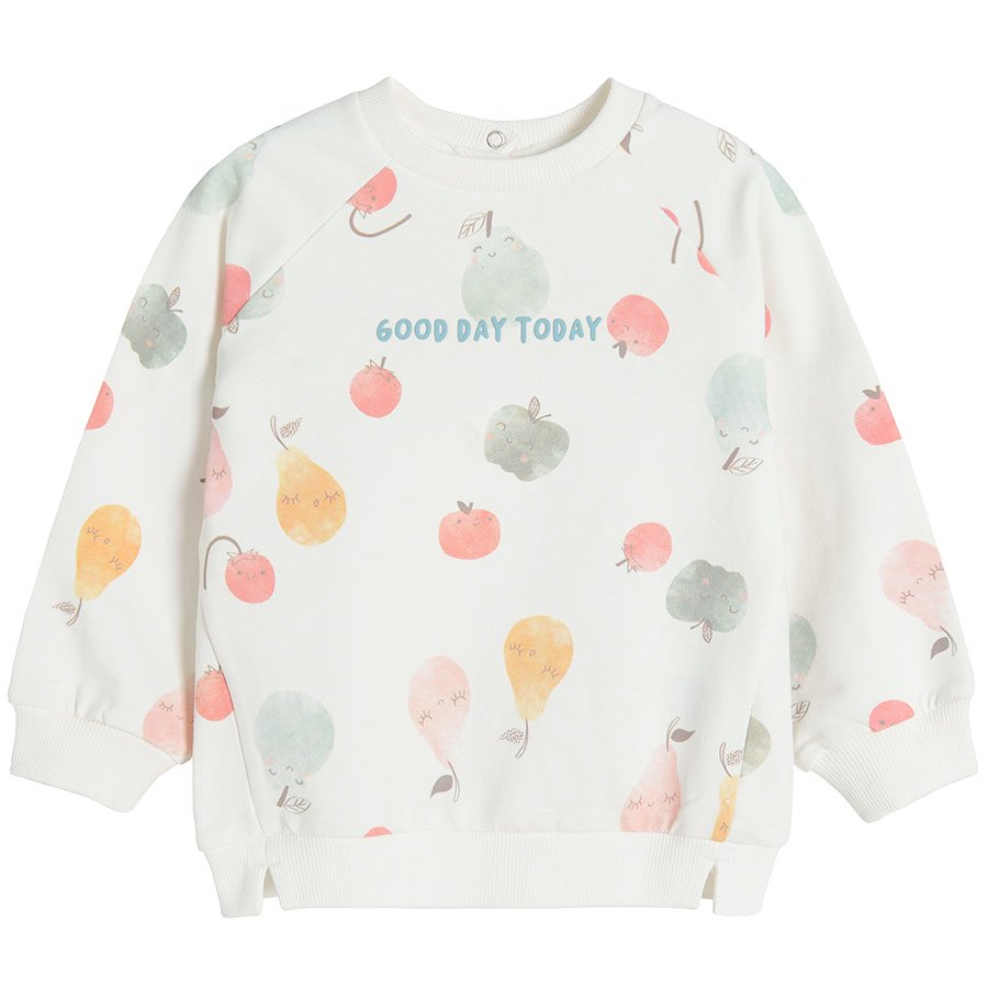 White long sleeve sweatshirt with fruit pattern
